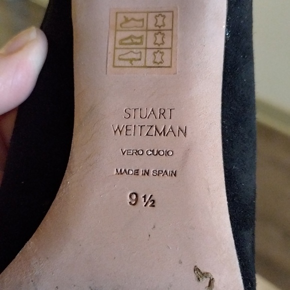 Black suede strapless shoes by Stuart Weitznan made in Spain 9 1/2 woman size - Picture 4 of 4